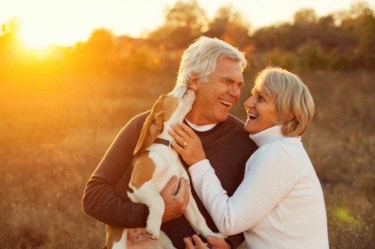Senior-Couple-Dog-Happy-Laugh-Sunset